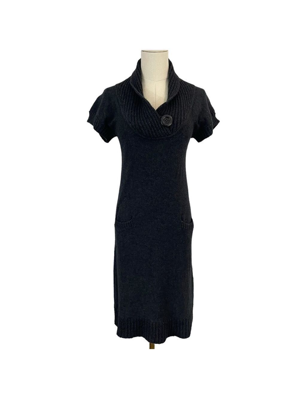 BCBGMaxAzria Sweater Dress Sz S Dark Grey Below Knee Short Sleeve Minimalist EUC